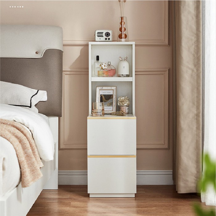 Tall bedside table with outlet drawers